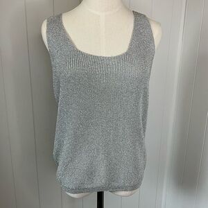 Vintage Gardy Womens Large Pullover Sleeveless Sweater Metallic Silver Stretch